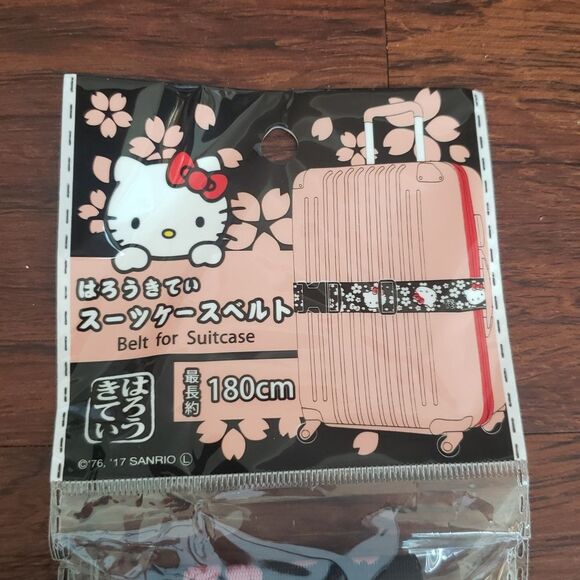 Hello Kitty Black Pink Sakura Japanese Floral Luggage Strap - Picture 2 of 6